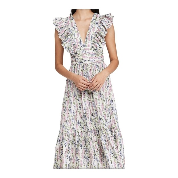 NWT BY TIMO x Shopbop Delicate Midi Dress White Floral Ruffle V Neck XL - Picture 5 of 10